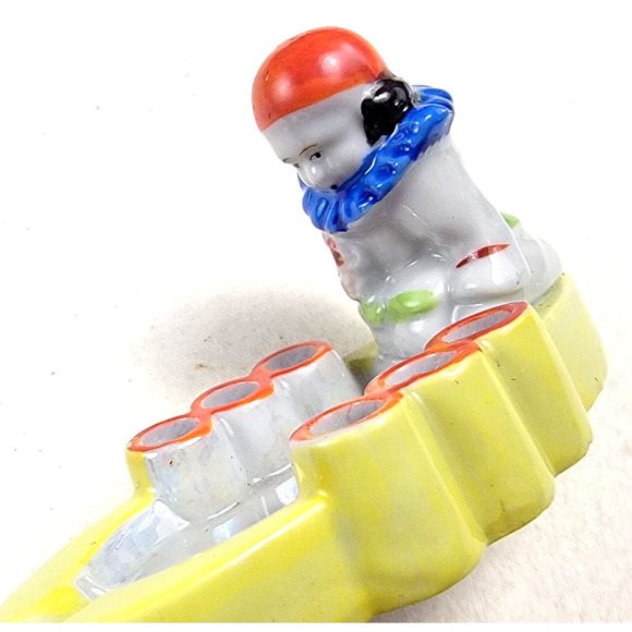 Vintage Ashtray Cigarette Holder Clown Made in Japan Ceramic Luster Bright 1950s - Picture 3 of 13